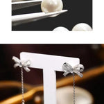 8mm Natural High Luster Pearl Earrings, Handmade Silver 925 Earrings, Freshwater White Pink Pearl Bowknot Earrings, Anniversary Gift Idea Etsy