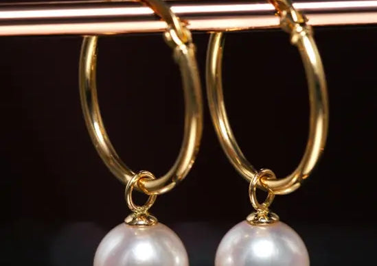 8.5-9mm Natural Akoya Pearl Earrings - 18K Gold Anniversary Etsy