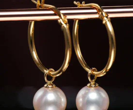 8.5-9mm Natural Akoya Pearl Earrings - 18K Gold Anniversary Etsy