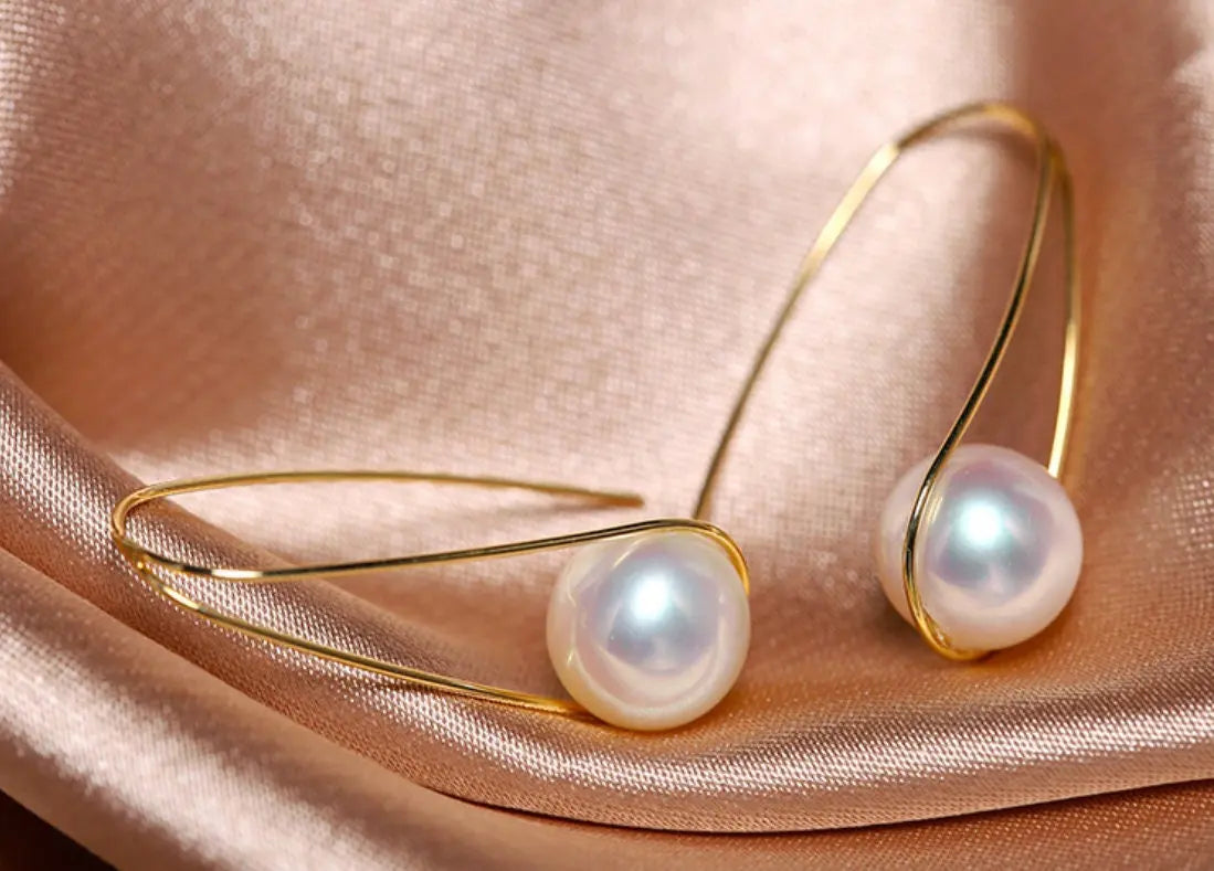 9mm High Luster Akoya Pearl Hook Earrings - 18K Yellow Gold Etsy