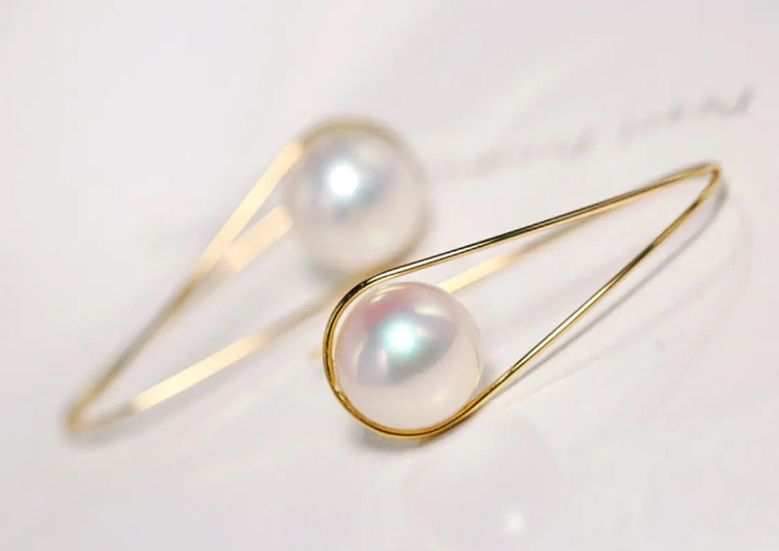 9mm High Luster Akoya Pearl Hook Earrings - 18K Yellow Gold Etsy