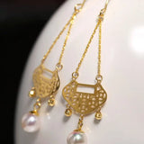 Oriental Design Akoya Pearl Earrings - 18K Yellow Gold Etsy