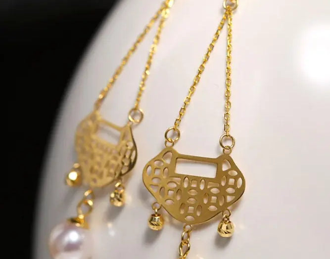 Oriental Design Akoya Pearl Earrings - 18K Yellow Gold Etsy