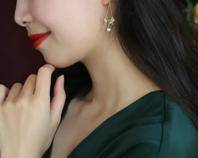 Oriental Design Akoya Pearl Earrings - 18K Yellow Gold Etsy