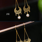 Mystery Symbol 18K Earrings, Natural Akoya Pearl Earrings, 18k Solid Yellow Gold Earring, Seawater White Pearl Earrings, Hollow Out Earrings Etsy