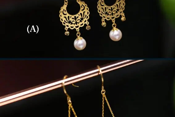 Oriental Design Akoya Pearl Earrings - 18K Yellow Gold Etsy