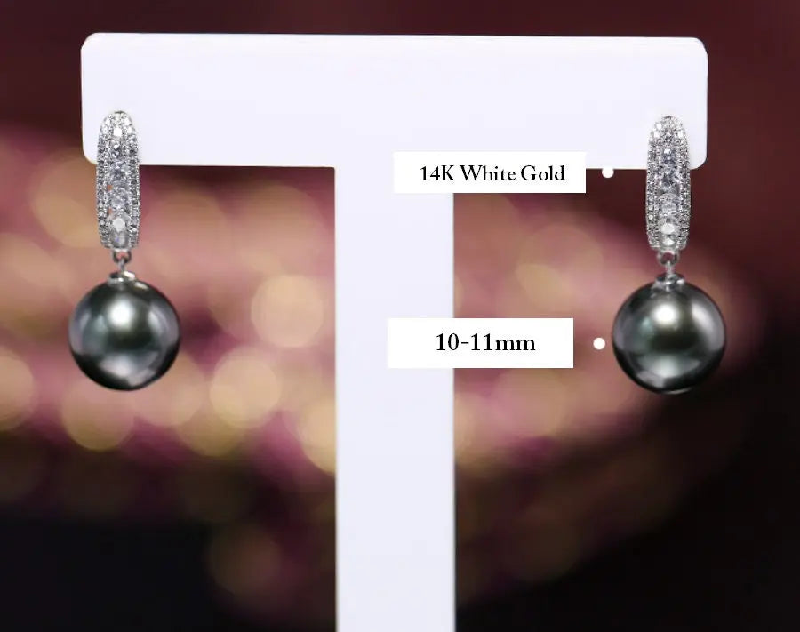 10-11mm Natural Tahitian Peacock Green Pearl Earrings, 18K White Gold Earrings, Black Pearl Earrings Etsy