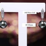 10-11mm Natural Tahitian Peacock Green Pearl Earrings, 18K White Gold Earrings, Black Pearl Earrings Etsy
