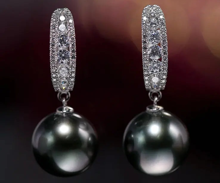10-11mm Natural Tahitian Peacock Green Pearl Earrings, 18K White Gold Earrings, Black Pearl Earrings Etsy