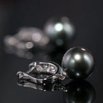 10-11mm Natural Tahitian Peacock Green Pearl Earrings, 18K White Gold Earrings, Black Pearl Earrings Etsy