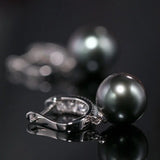 10-11mm Natural Tahitian Peacock Green Pearl Earrings, 18K White Gold Earrings, Black Pearl Earrings Etsy