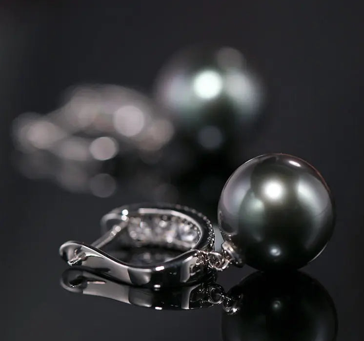 10-11mm Natural Tahitian Peacock Green Pearl Earrings, 18K White Gold Earrings, Black Pearl Earrings Etsy