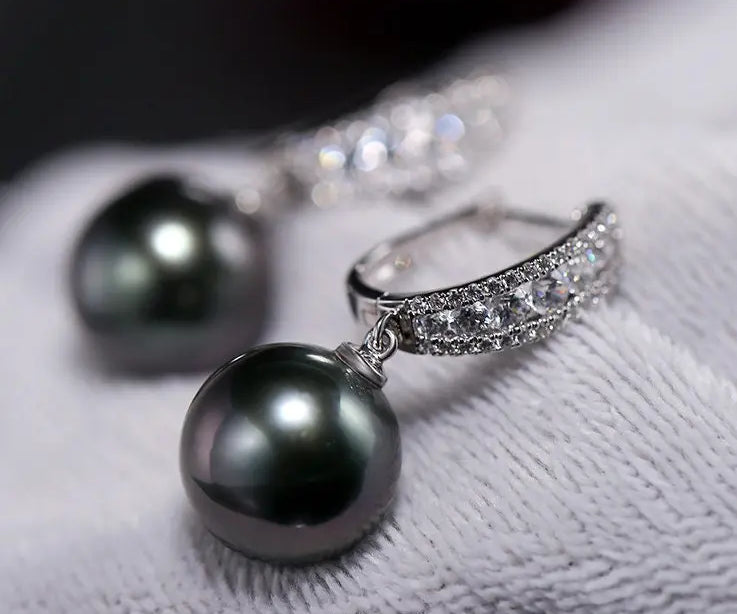 10-11mm Natural Tahitian Peacock Green Pearl Earrings, 18K White Gold Earrings, Black Pearl Earrings Etsy