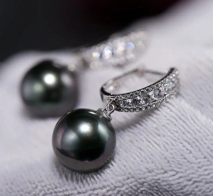 10-11mm Natural Tahitian Peacock Green Pearl Earrings, 18K White Gold Earrings, Black Pearl Earrings Etsy