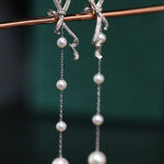 4-8mm Natural High Luster White Pearl Earrings, Handmade S925 Drop Earrings, Tassel Earrings, Gift for Mom, Gift for Her, Anniversary Idea - LaCorserArtJewelry