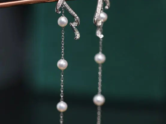 4-8mm Natural High Luster White Pearl Earrings, Handmade S925 Drop Earrings, Tassel Earrings, Gift for Mom, Gift for Her, Anniversary Idea - LaCorserArtJewelry