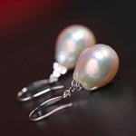 4A+ Natural High Luster Baroque Pearl Earrings, Handmade Silver 925 White Pearl Earrings, Freshwater Pearl Disc Earrings Gift for Her - LaCorserArtJewelry