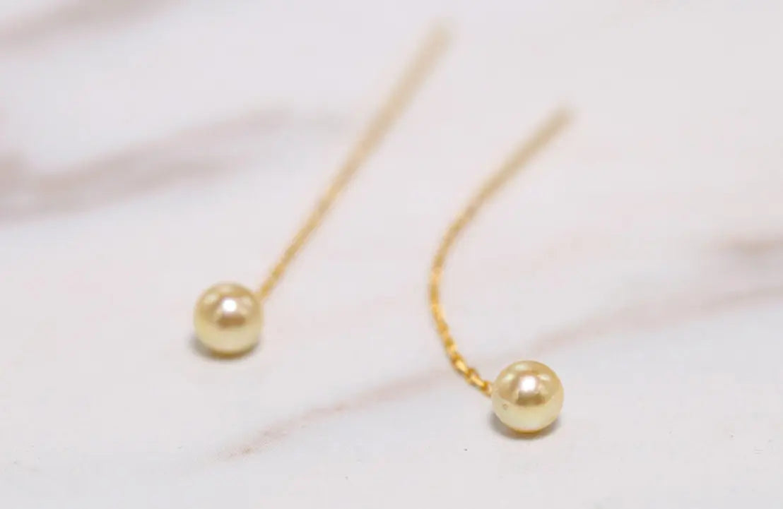 4mm Natural Akoya Golden Pearl Earrings, 18k Solid Yellow Gold Handmade Stud Earrings, Anniversary Gift Idea, Gift for Her Etsy