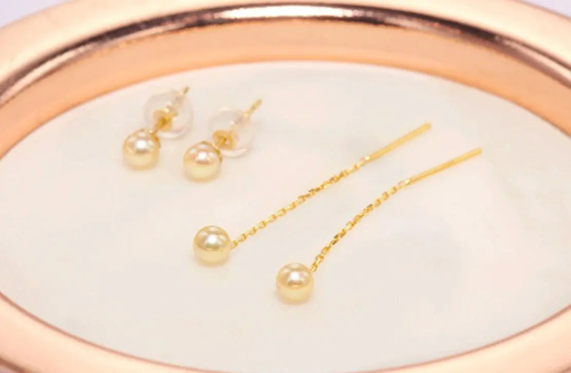 Natural Akoya Golden Pearl Drop Earrings, 18k Solid Yellow Gold Handmade Drop Earrings, Anniversary Gift Idea, Gift for Her Etsy