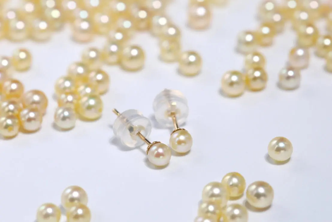 4mm Natural Akoya Golden Pearl Earrings, 18k Solid Yellow Gold Handmade Stud Earrings, Anniversary Gift Idea, Gift for Her Etsy