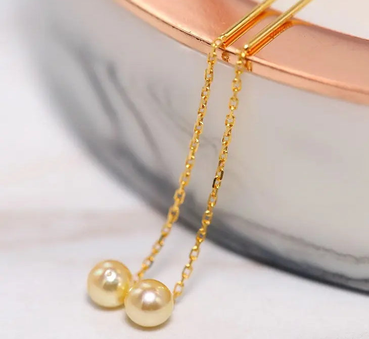 Natural Akoya Golden Pearl Drop Earrings, 18k Solid Yellow Gold Handmade Drop Earrings, Anniversary Gift Idea, Gift for Her Etsy