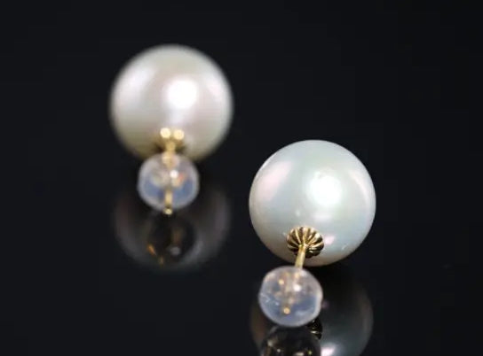 12mm High Luster Golden Pearl Studs - 18K Yellow Gold Etsy