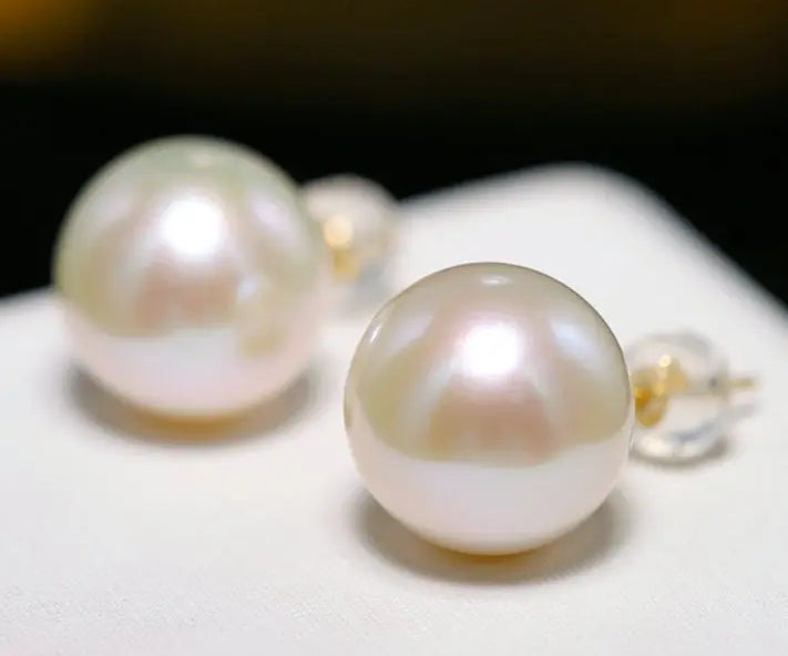 12mm High Luster Golden Pearl Studs - 18K Yellow Gold Etsy