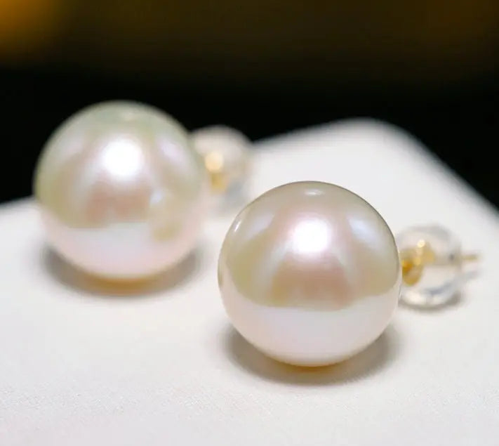 12mm High Luster Golden Pearl Studs - 18K Yellow Gold Etsy