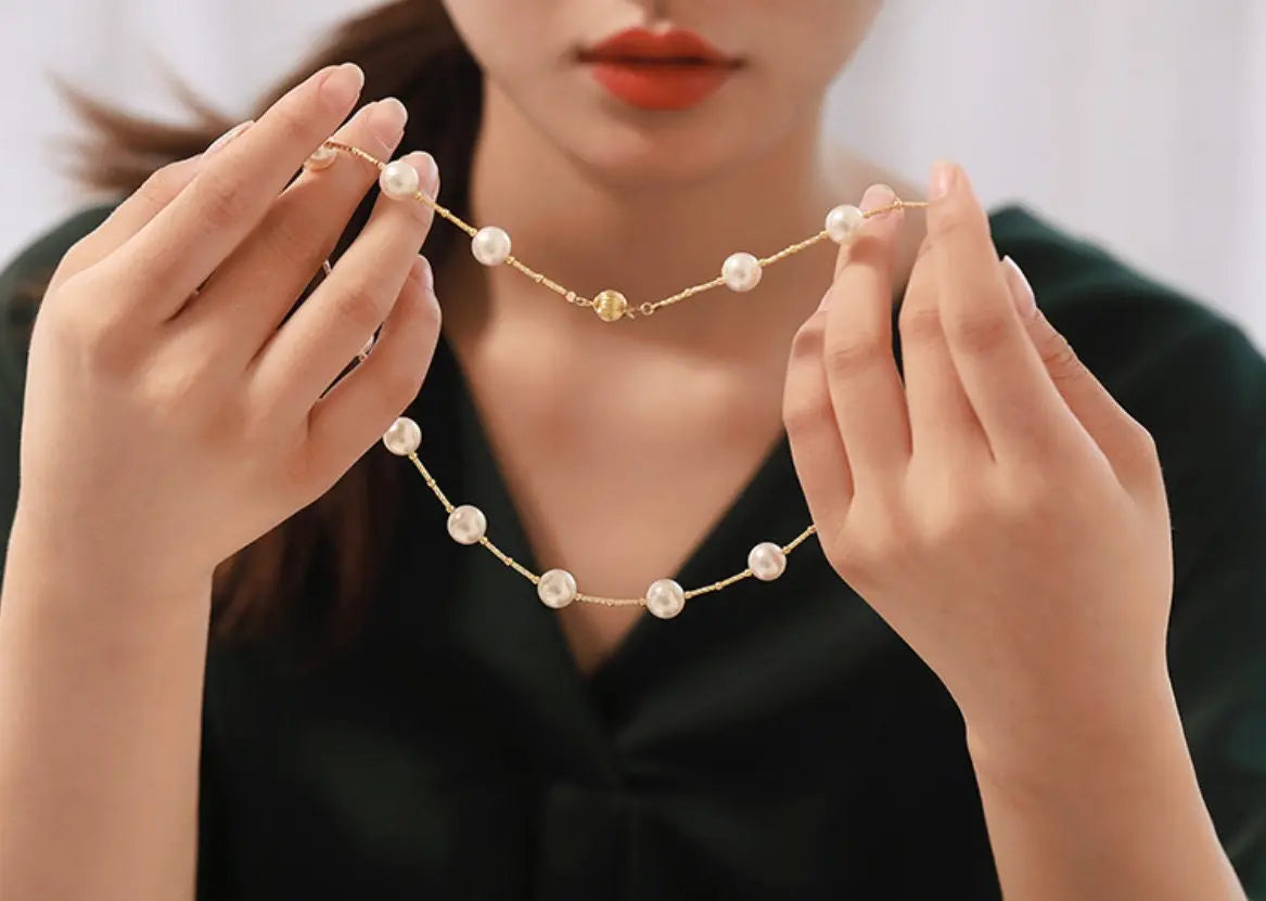 AAA+ Natural Akoya Pearl 9-9.5mm Necklace - 18K Yellow Gold Etsy