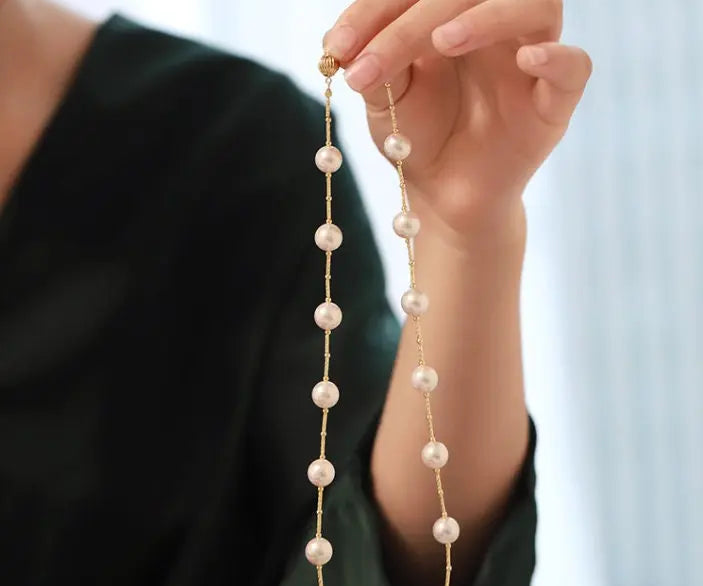 AAA+ Natural Akoya Pearl 9-9.5mm Necklace - 18K Yellow Gold Etsy