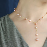 18K Yellow Gold Choker - 6mm Natural Nude Purple Pearl Y-Necklace Etsy