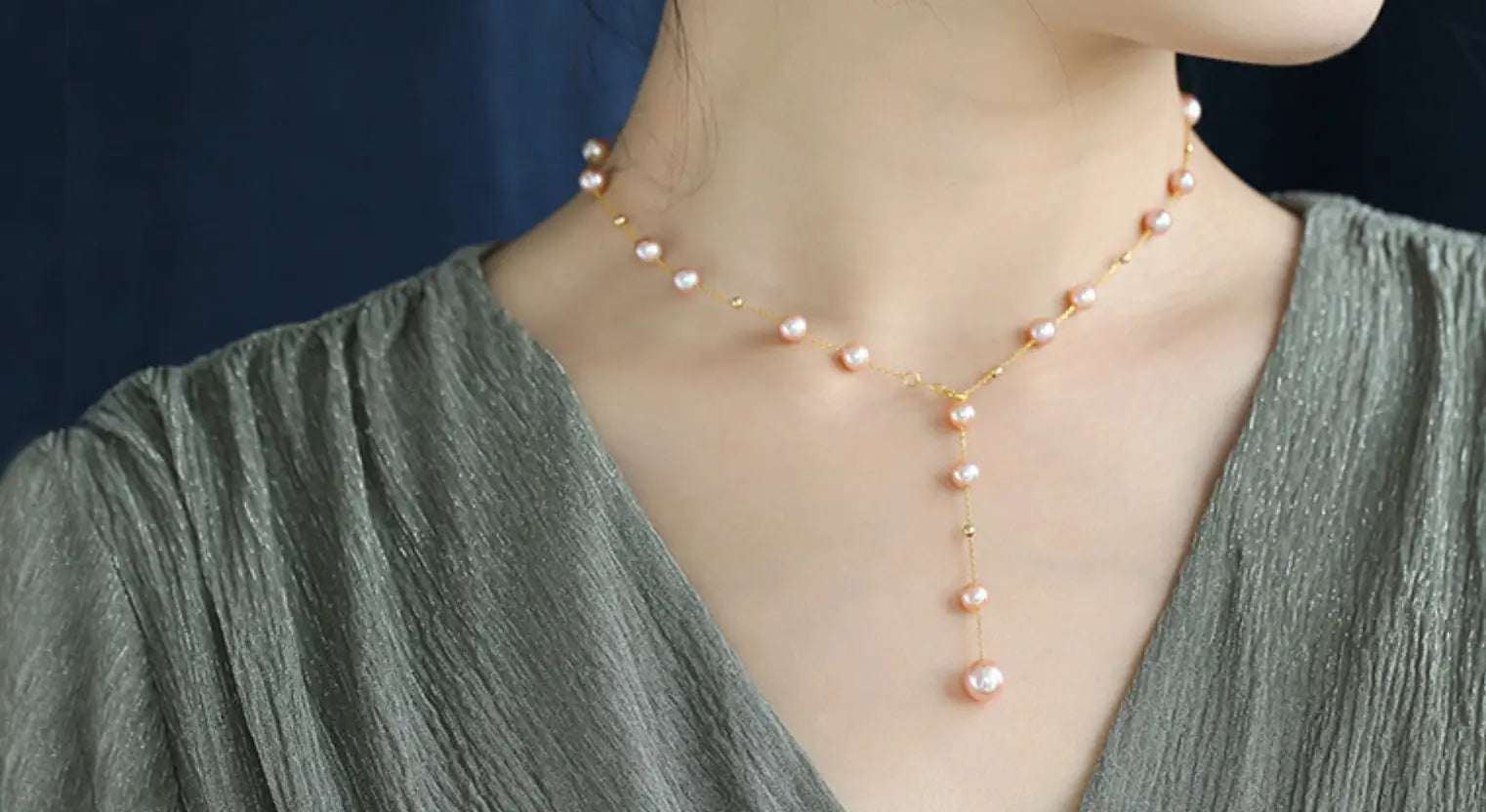 18K Yellow Gold Choker - 6mm Natural Nude Purple Pearl Y-Necklace Etsy