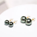 Natural Peacock Green Tahitian Pearls Earrings, 18K Solid Yellow Gold Black Pearl Earrings, Seawater Pearl Stud Earrings, Gift Idea Etsy