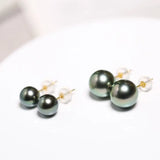 Natural Peacock Green Tahitian Pearls Earrings, 18K Solid Yellow Gold Black Pearl Earrings, Seawater Pearl Stud Earrings, Gift Idea Etsy
