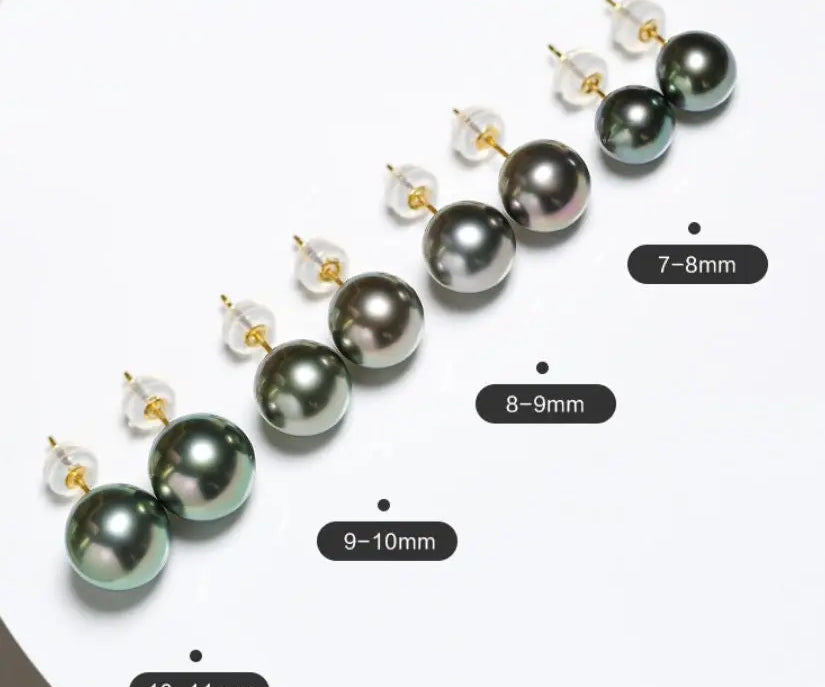 Natural Peacock Green Tahitian Pearls Earrings, 18K Solid Yellow Gold Black Pearl Earrings, Seawater Pearl Stud Earrings, Gift Idea - LaCorserArtJewelry