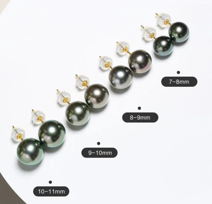 Natural Peacock Green Tahitian Pearls Earrings, 18K Solid Yellow Gold Black Pearl Earrings, Seawater Pearl Stud Earrings, Gift Idea Etsy