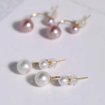 18K Solid Yellow Gold with 5A+ White Purple Pearl Earrings, Handmade Earrings, Anniversary Gift Idea, Edison Pearl Earrings, Gift For Mom Etsy