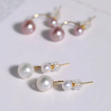 18K Solid Yellow Gold with 5A+ White Purple Pearl Earrings, Handmade Earrings, Anniversary Gift Idea, Edison Pearl Earrings, Gift For Mom Etsy