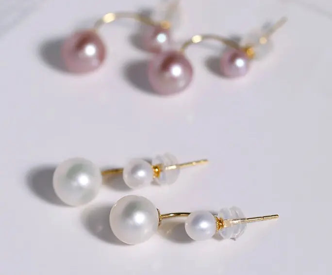 18K Solid Yellow Gold with 5A+ White Purple Pearl Earrings, Handmade Earrings, Anniversary Gift Idea, Edison Pearl Earrings, Gift For Mom Etsy