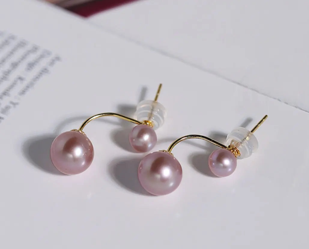 18K Solid Yellow Gold with 5A+ White Purple Pearl Earrings, Handmade Earrings, Anniversary Gift Idea, Edison Pearl Earrings, Gift For Mom Etsy