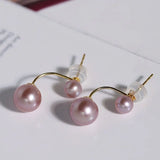 18K Solid Yellow Gold with 5A+ White Purple Pearl Earrings, Handmade Earrings, Anniversary Gift Idea, Edison Pearl Earrings, Gift For Mom Etsy