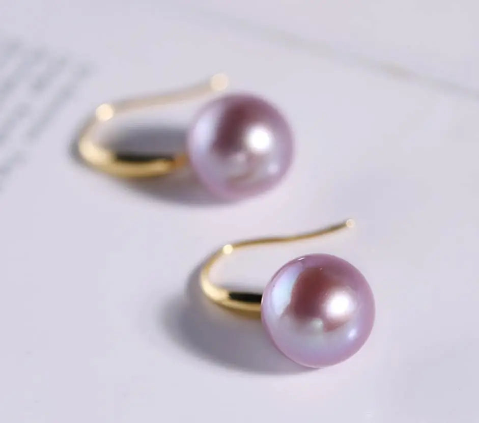 5A+ High Luster 10mm White Purple Pearl Earrings, 18K Solid White Gold Handmade Earrings, Anniversary Gift Idea, Edison Pearl Earrings Etsy