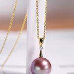 18K Gold High Luster Purple Pearl & White Diamond Necklace, Edison Pearl Necklace Etsy