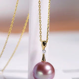 18K Gold High Luster Purple Pearl & White Diamond Necklace, Edison Pearl Necklace Etsy
