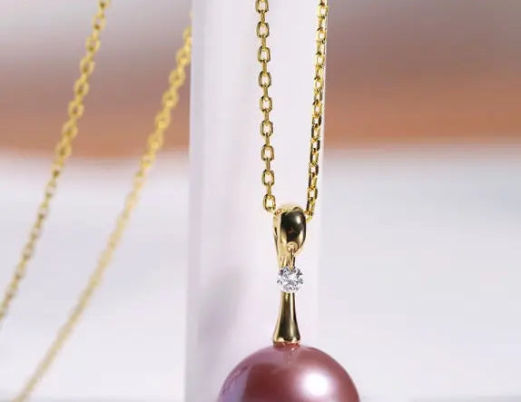 18K Gold High Luster Purple Pearl & White Diamond Necklace, Edison Pearl Necklace Etsy