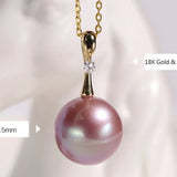 18K Gold High Luster Purple Pearl & White Diamond Necklace, Edison Pearl Necklace Etsy