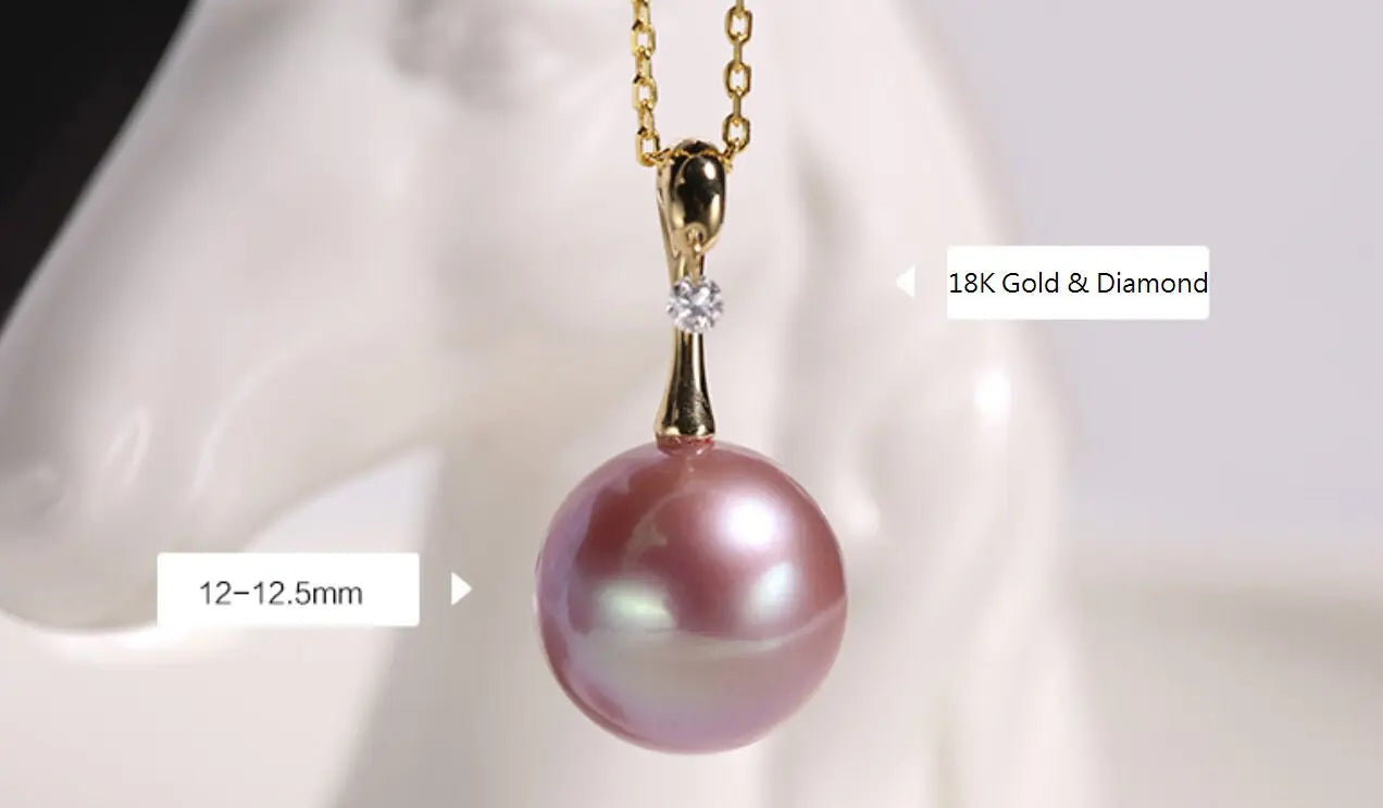 18K Gold High Luster Purple Pearl & White Diamond Necklace, Edison Pearl Necklace Etsy