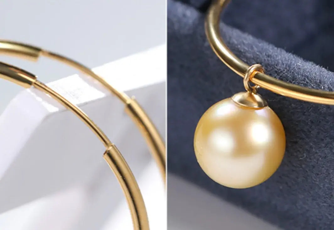 8mm Natural Akoya Golden Pearl Circle Earrings, 18K Solid Yellow Gold Akoya Pearl Handmade Earrings, Anniversary Gift Idea, Gift for Her Etsy