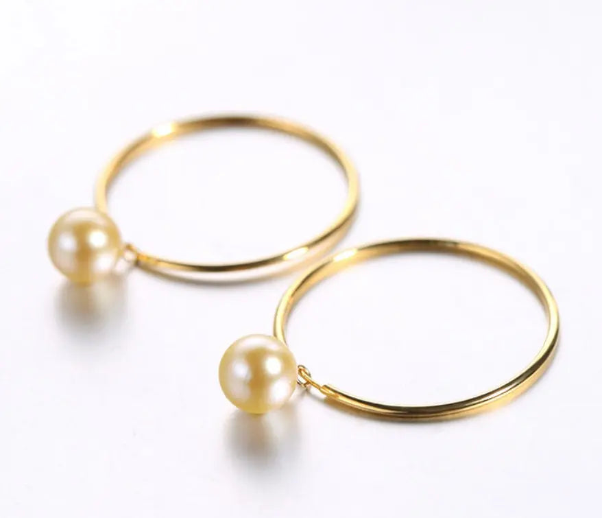 8mm Natural Akoya Golden Pearl Circle Earrings, 18K Solid Yellow Gold Akoya Pearl Handmade Earrings, Anniversary Gift Idea, Gift for Her Etsy