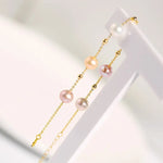 18k Yellow Gold Natural Colorful High Luster Pearl, Beaded Pearl Handmade Bracelets, Rose Pink Pearl Bracelets, Anniversary Gift Idea Etsy